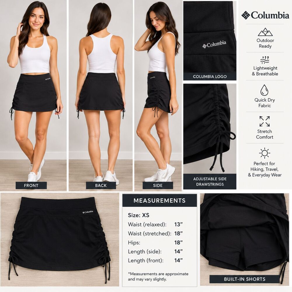 Columbia Black Active Athletic Skort with Built-In Shorts & Side Cinches Size S